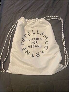 Stella McCartney White Logo Drawstring Backpack with Contrast Rope Straps